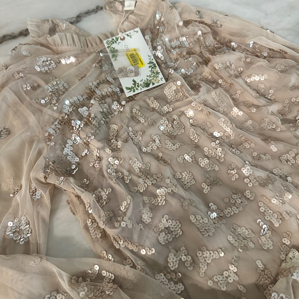 Chelsea & Violet Beige Sequin Mesh Top